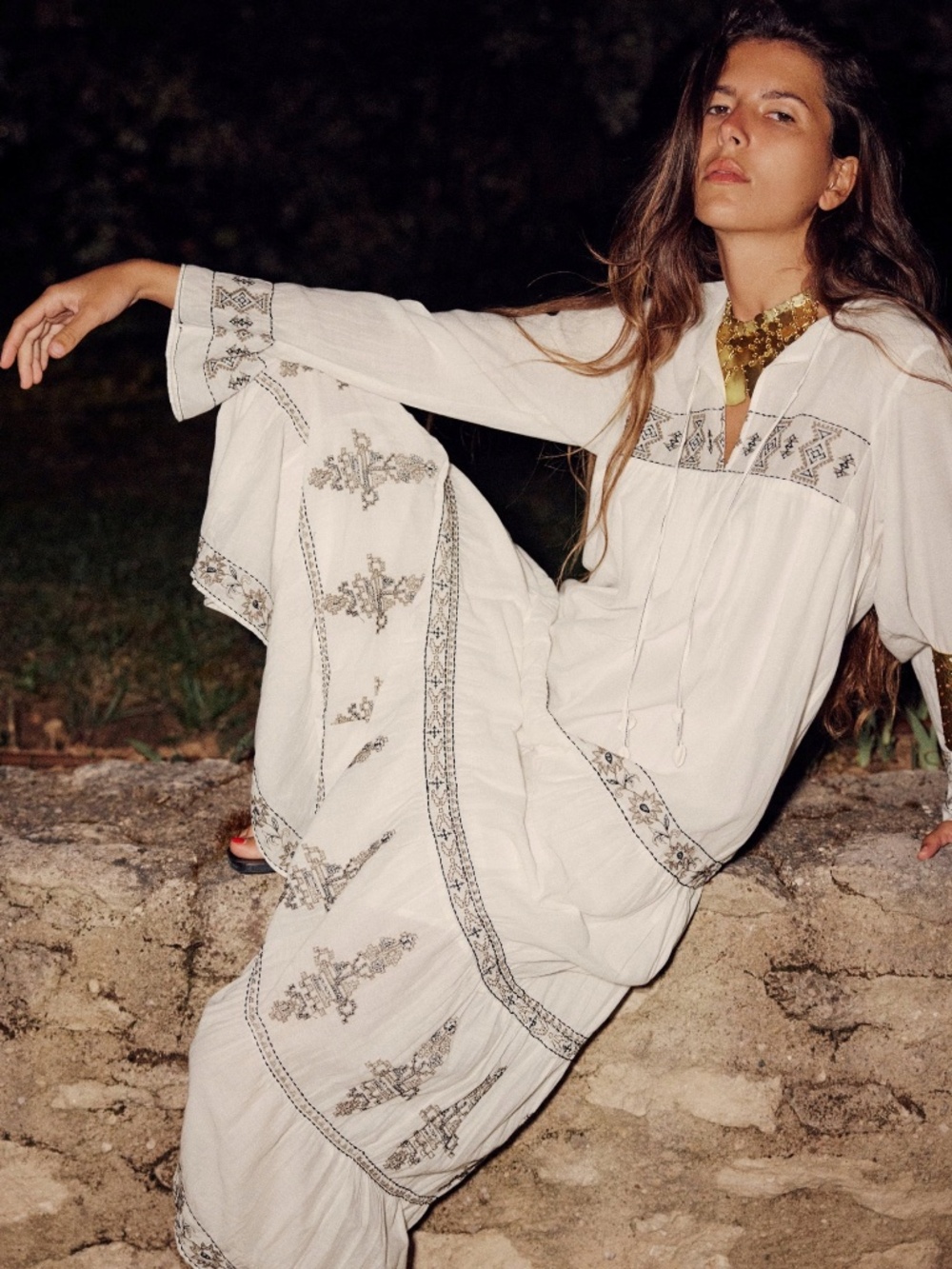 Maxi long sleeve boho tiered embroidered dress - zara